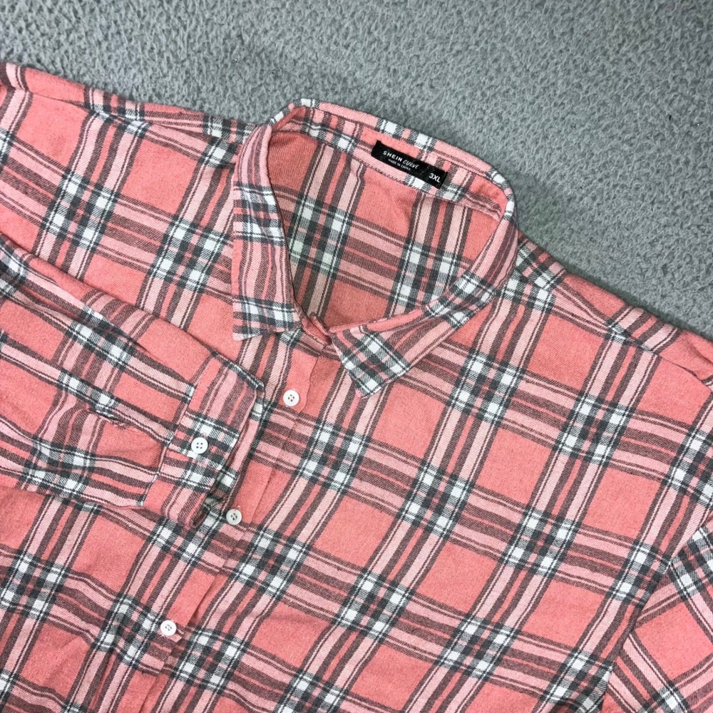 Plaid‎ Button Up Shirt Women 3XL Pink Plaid L/S Casual Western Pastel Layering